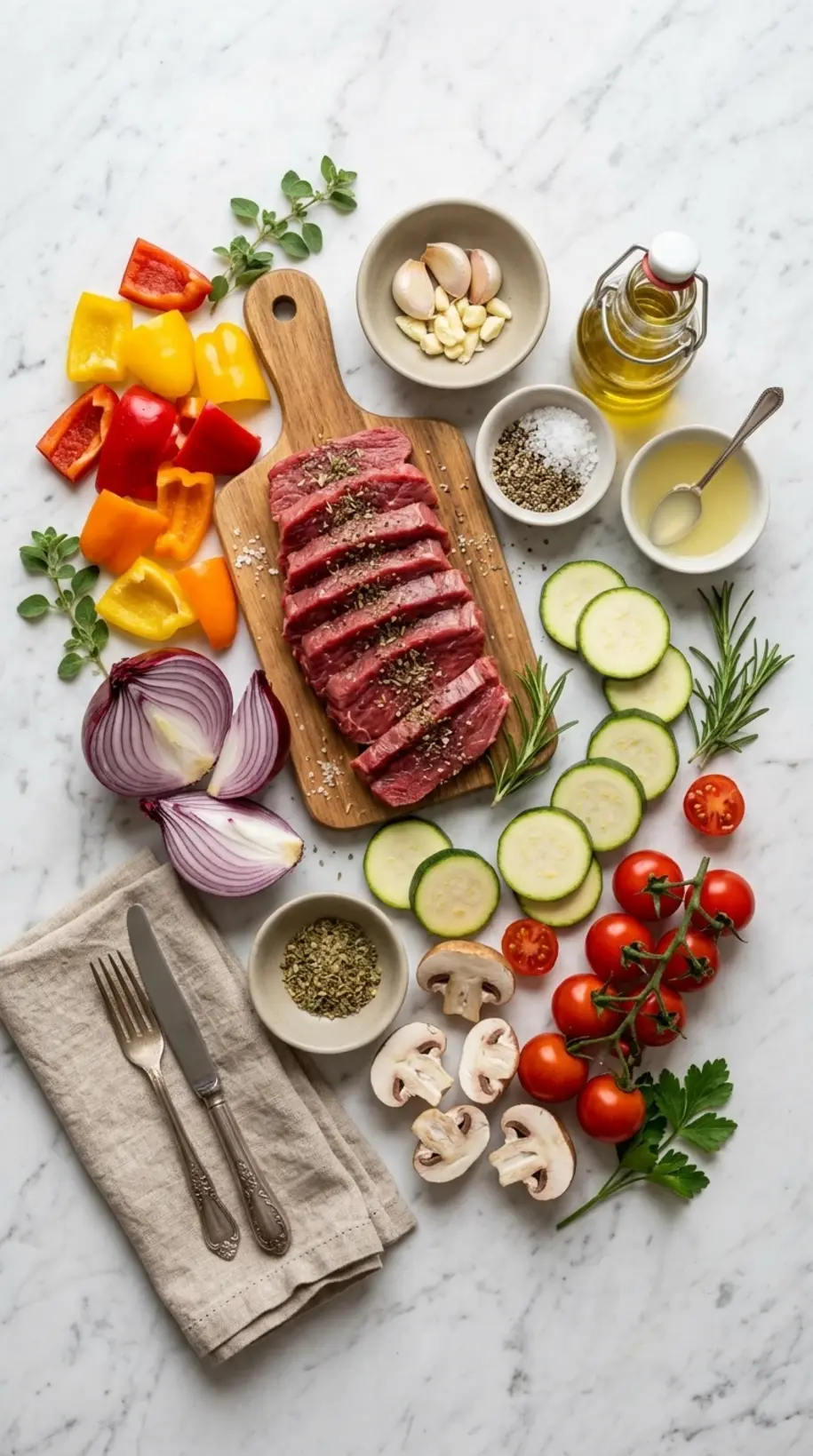 Ingredients for grilled beef kabobs entertaining