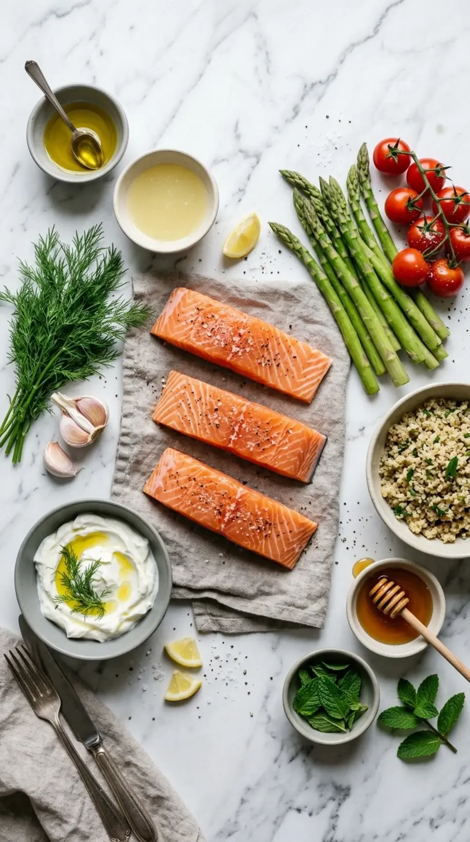 Ingredients for grilled salmon party platter