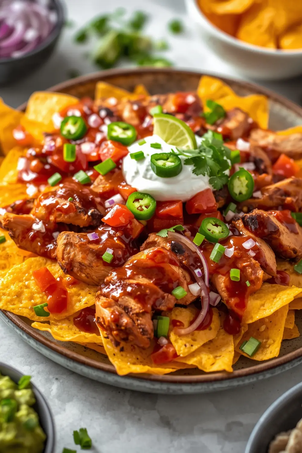 BBQ chicken nachos party
