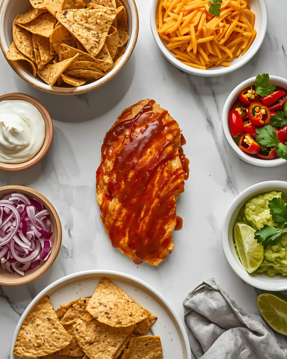Ingredients for BBQ chicken nachos party