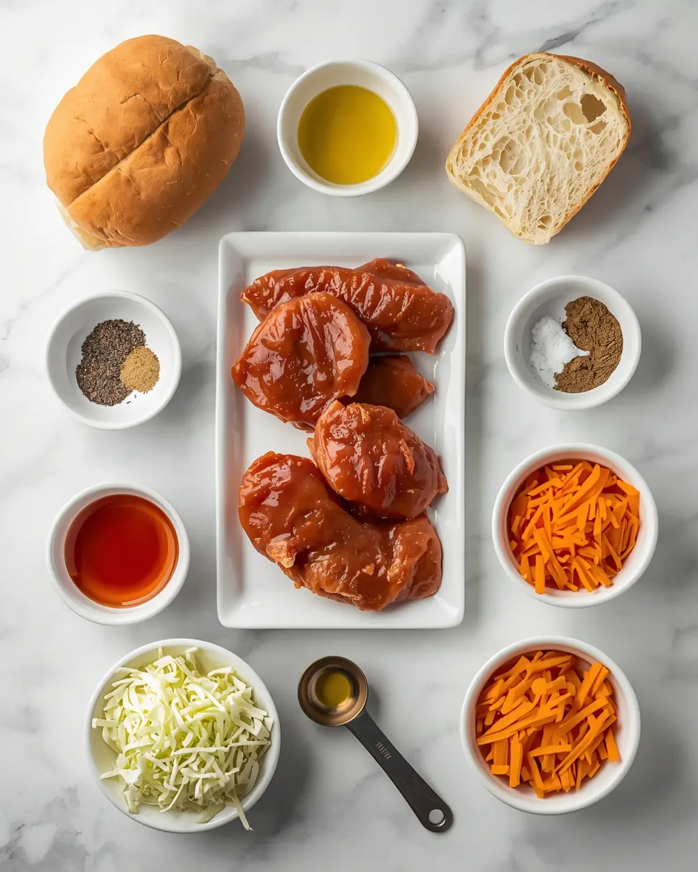 Ingredients for BBQ pulled chicken sandwiches crowd