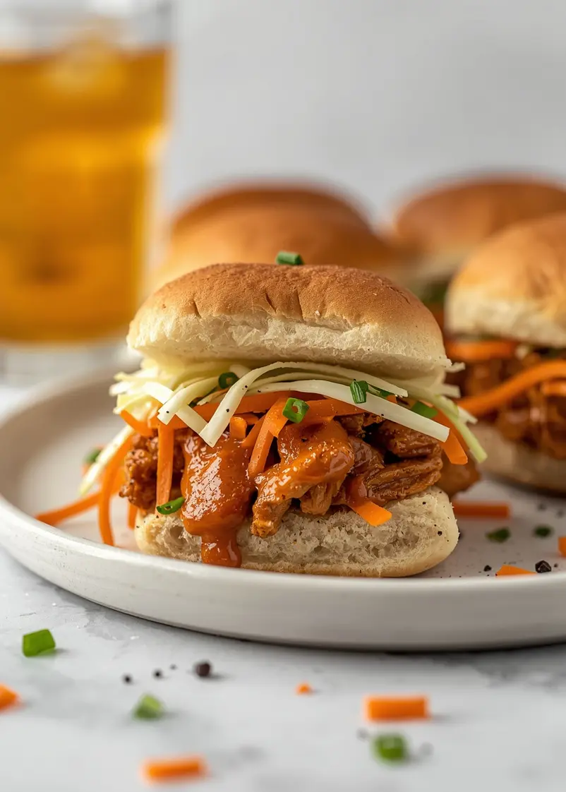 BBQ pulled chicken sandwiches crowd ready to serve