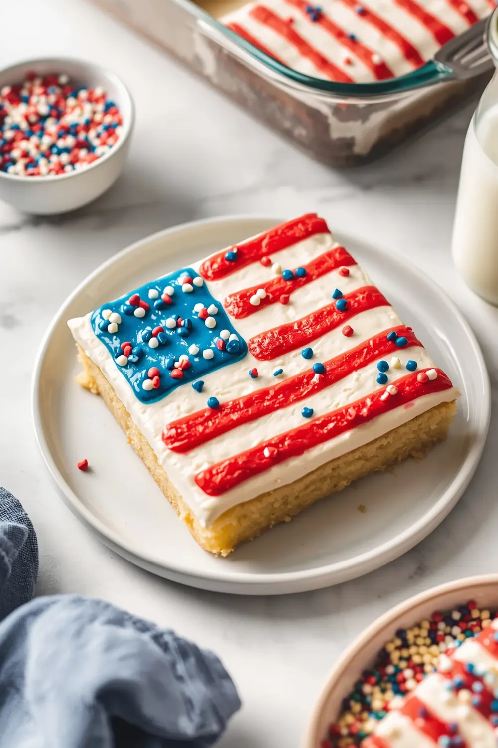 american flag sheet cake crowd