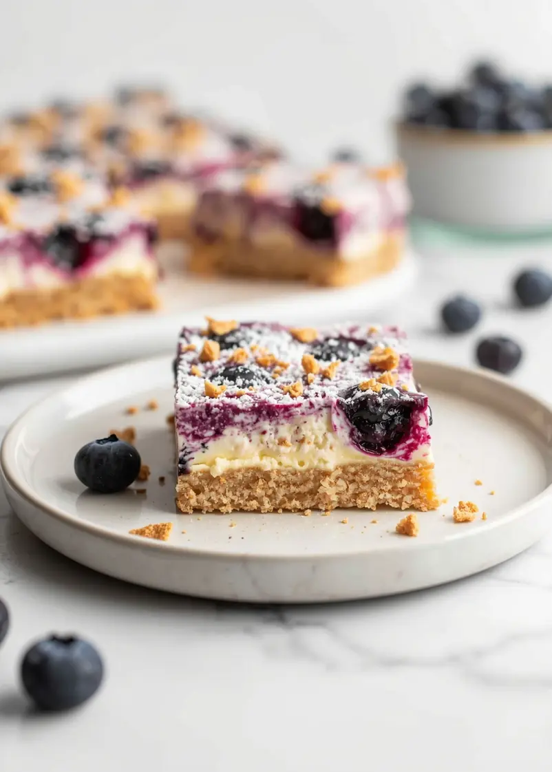 blueberry cheesecake bars party ready to serve