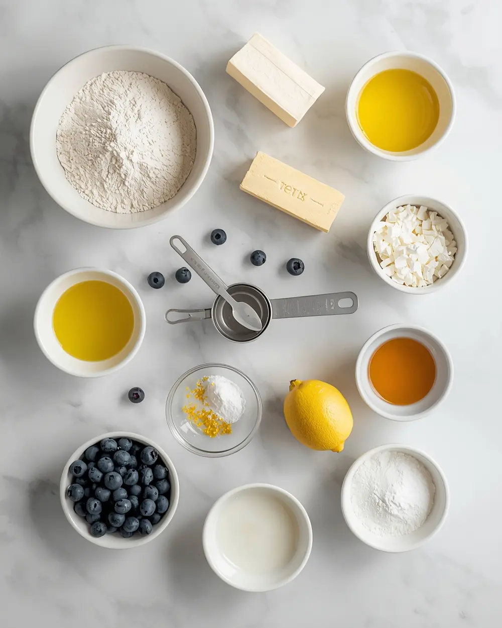 Ingredients for blueberry lemon poke cake crowd