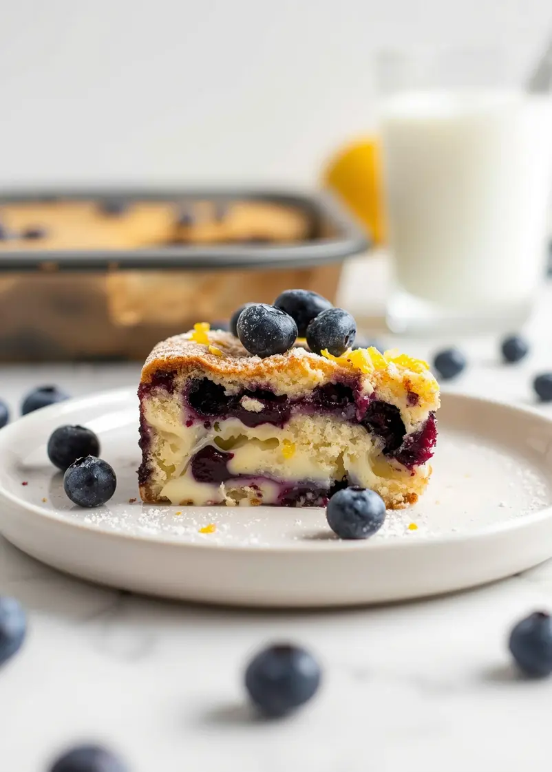 blueberry lemon poke cake crowd ready to serve