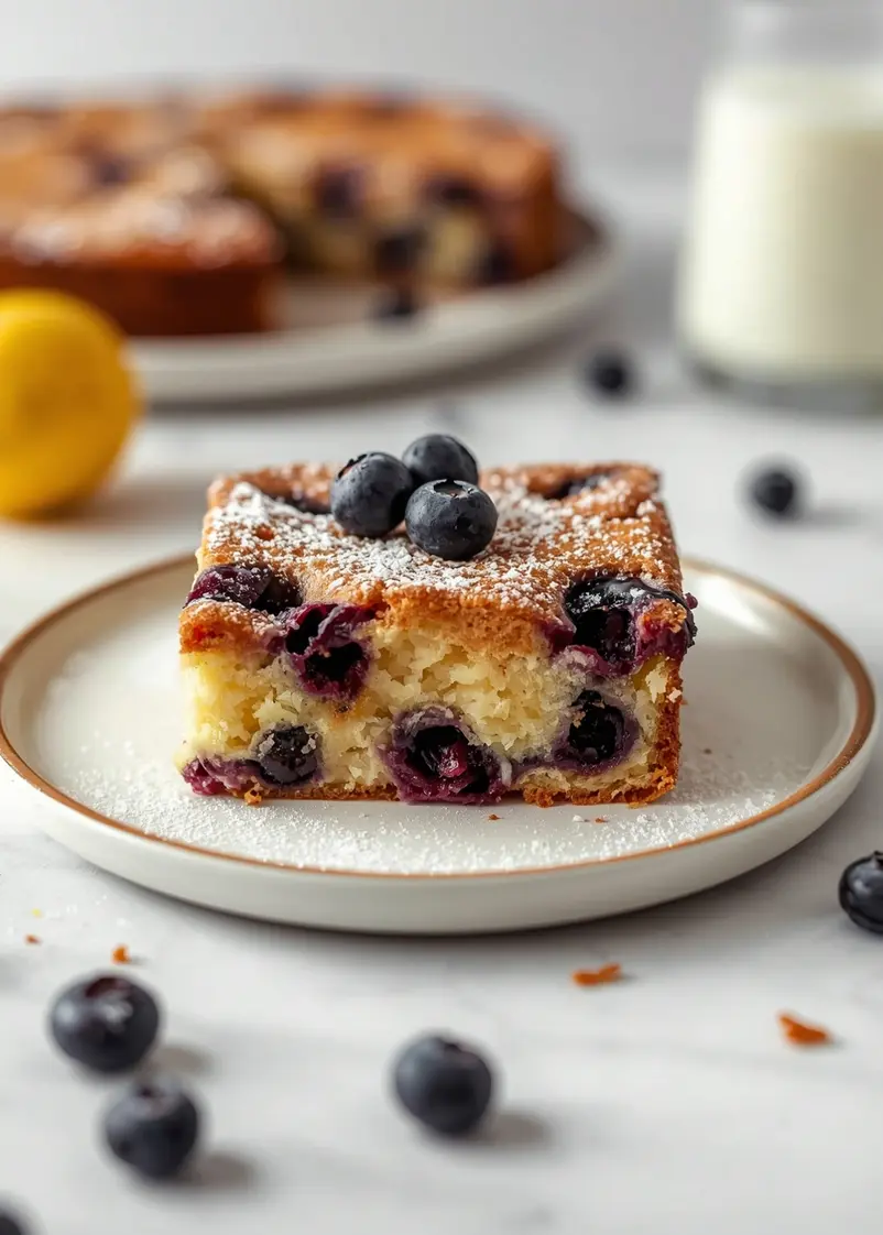 blueberry lemon poke cake crowd ready to serve