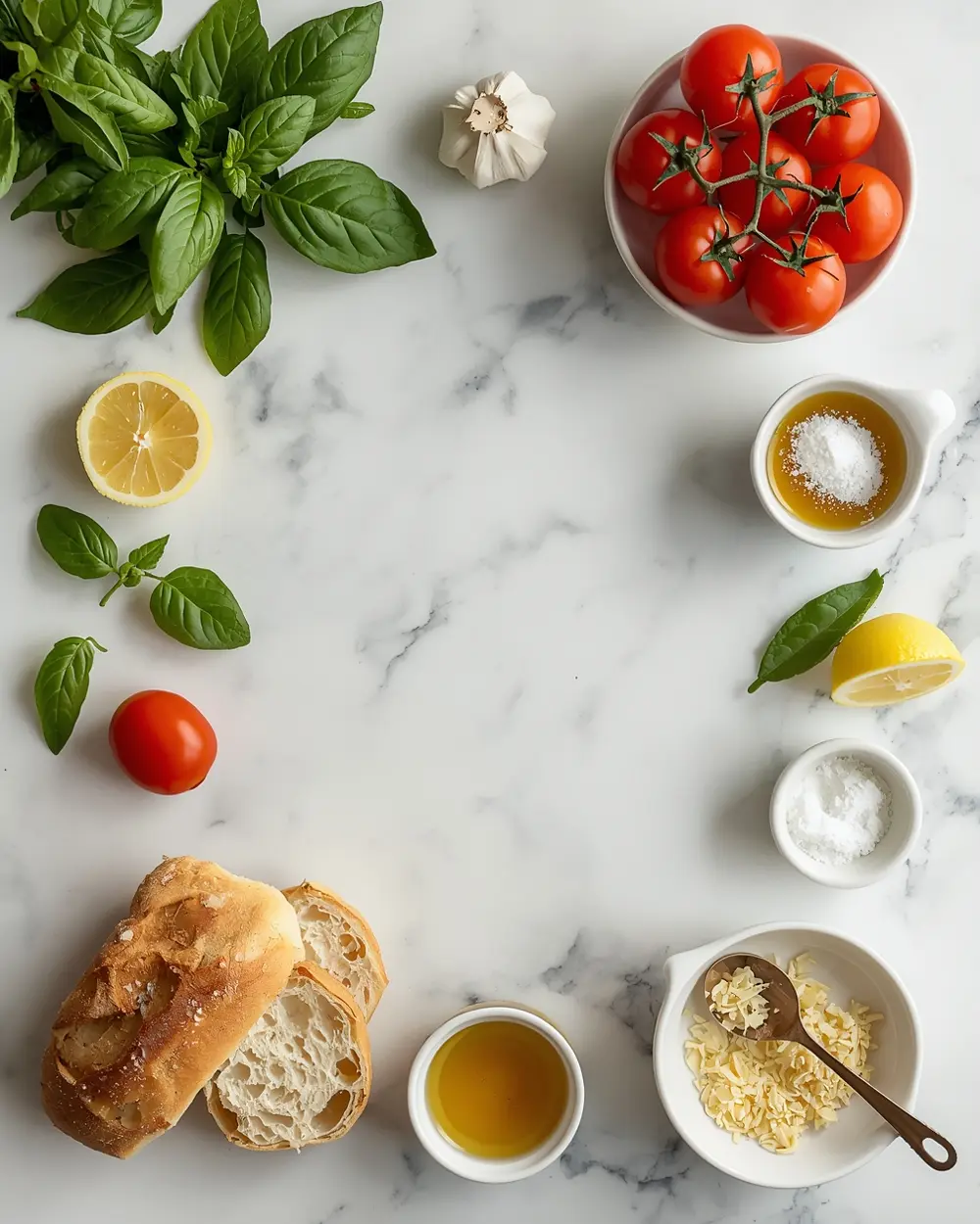Ingredients for bruschetta tomato basil party