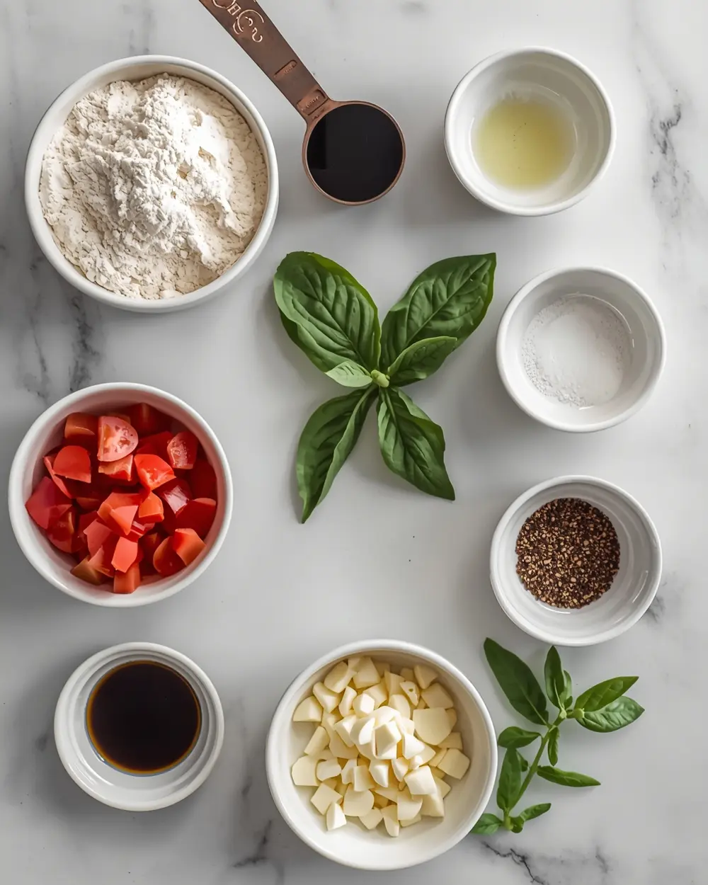 Ingredients for caprese flatbread party crowd