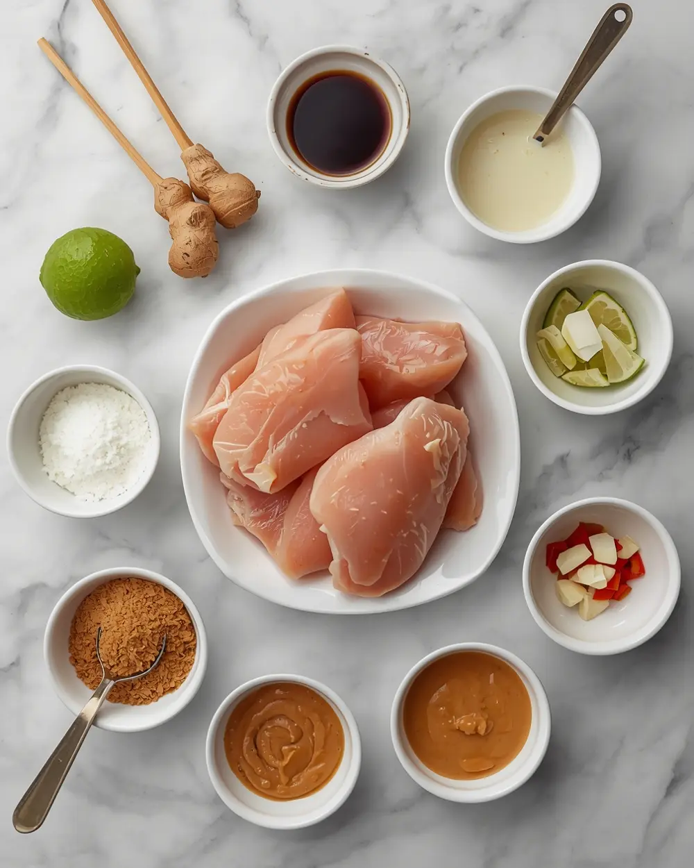 Ingredients for chicken satay peanut sauce party