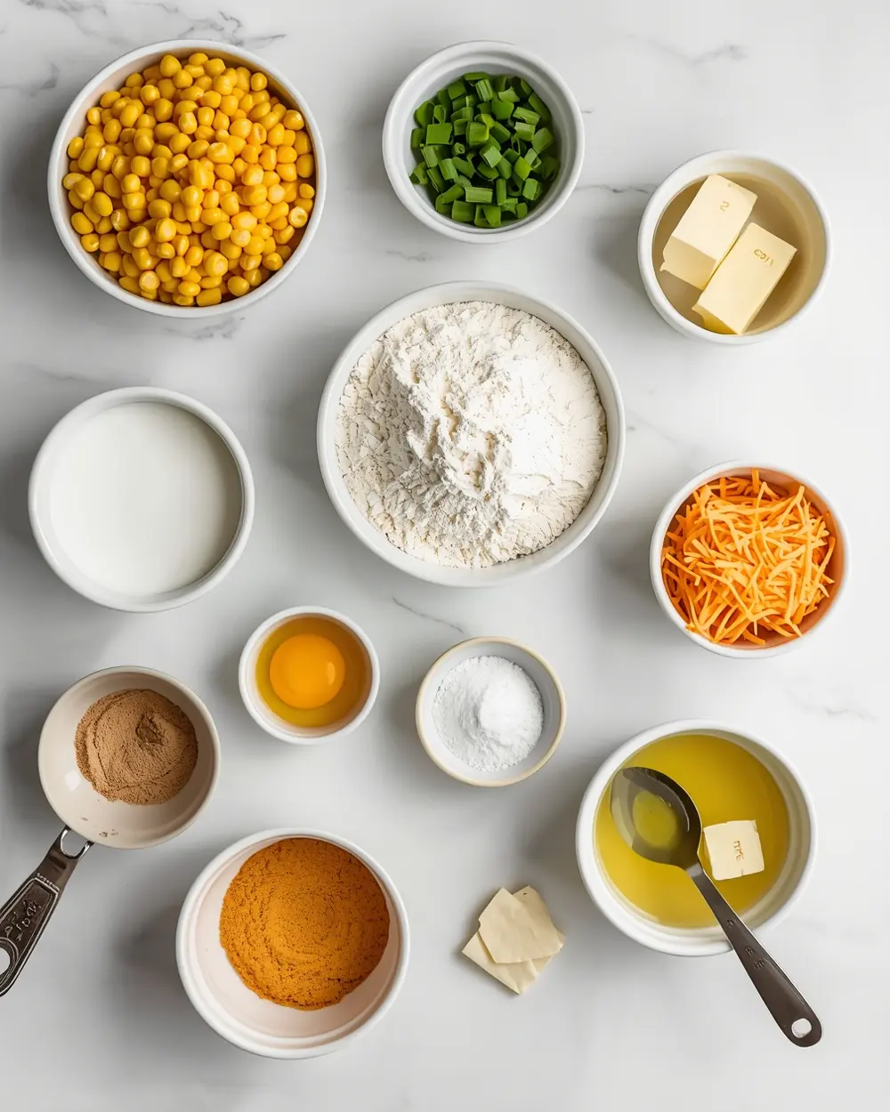 Ingredients for corn casserole Thanksgiving crowd sharing
