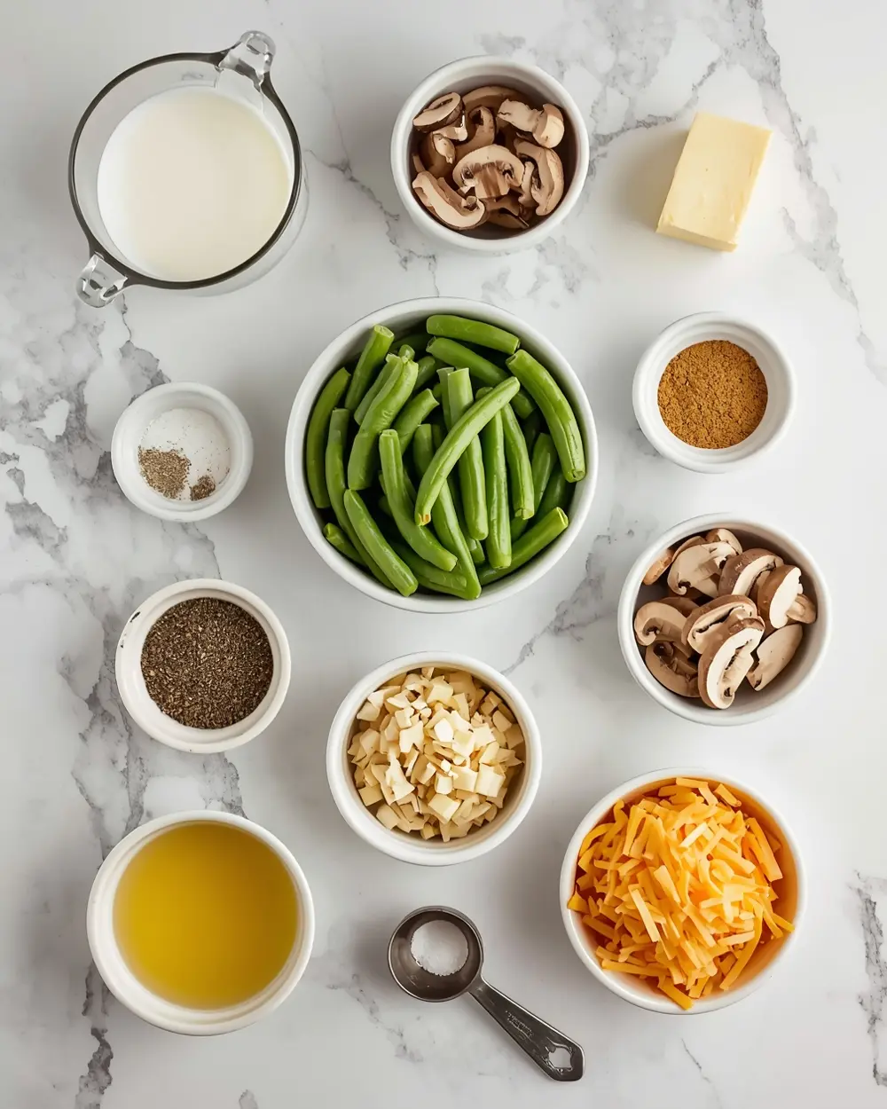 Ingredients for green bean casserole Thanksgiving sharing