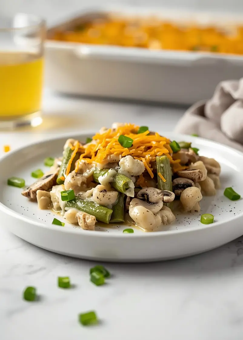 green bean casserole Thanksgiving sharing ready to serve