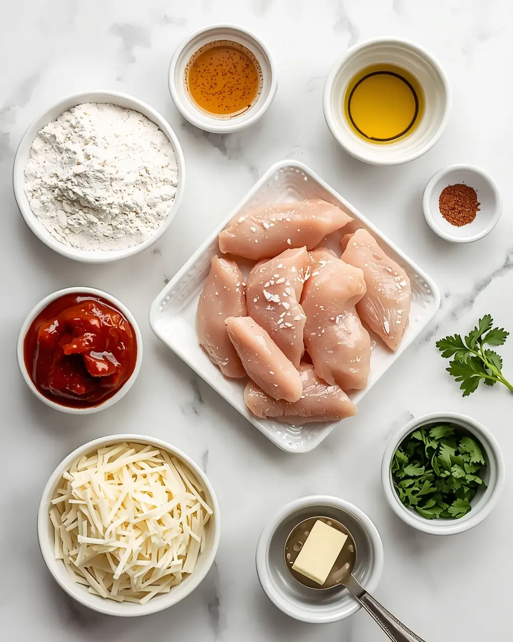 Ingredients for grilled BBQ chicken flatbread party