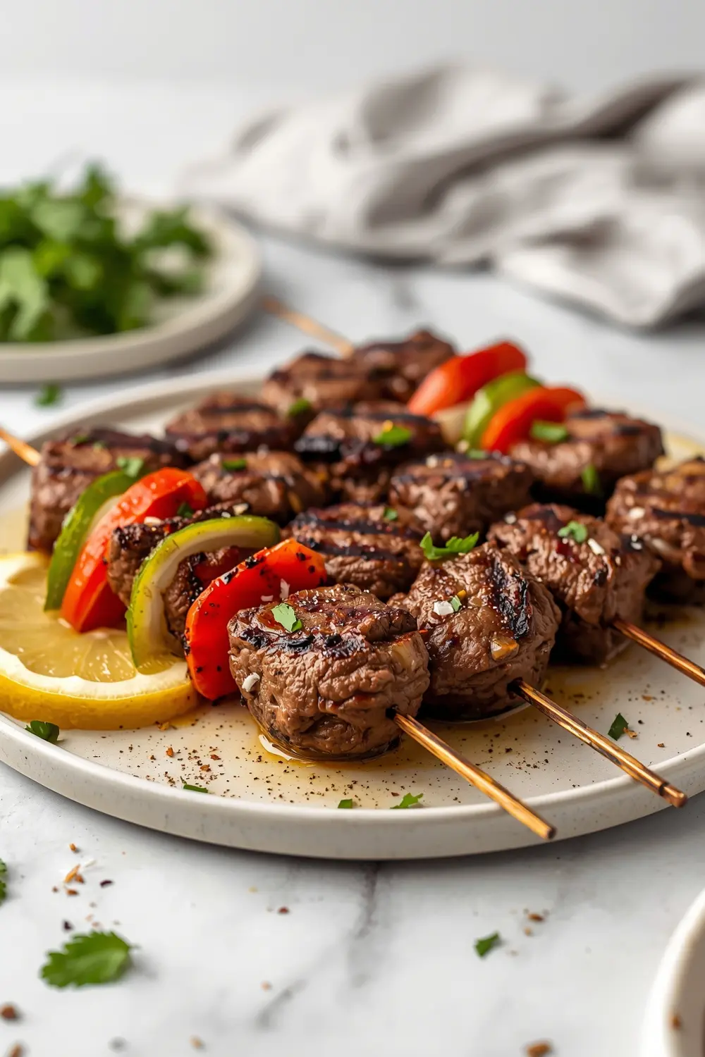 grilled beef kabobs pepper onion