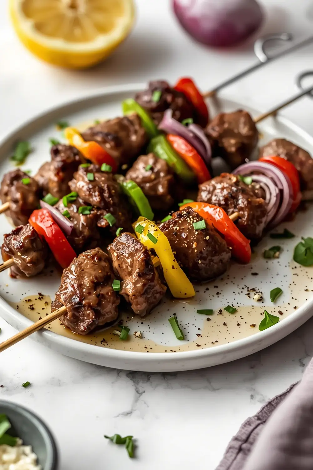 grilled beef kabobs pepper onion