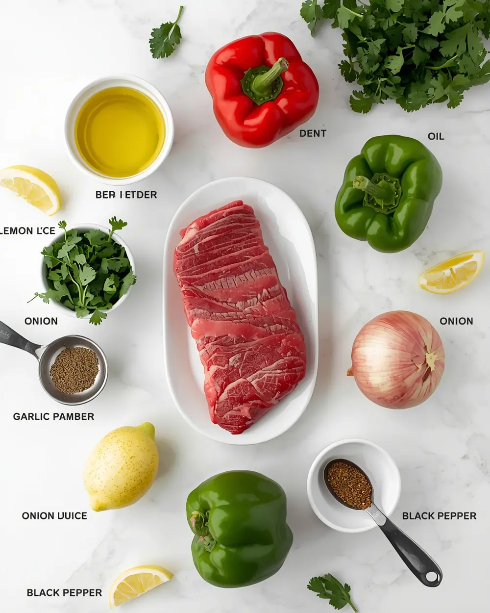 Ingredients for grilled beef kabobs pepper onion