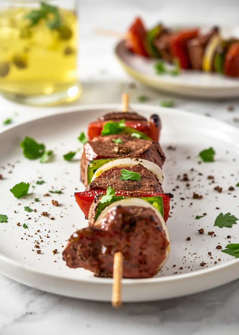 grilled beef kabobs pepper onion ready to serve