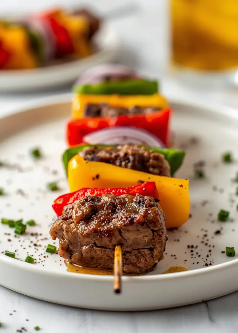 grilled beef kabobs pepper onion ready to serve
