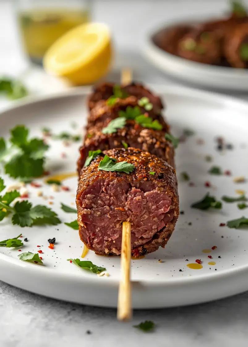 grilled beef skewers chimichurri ready to serve