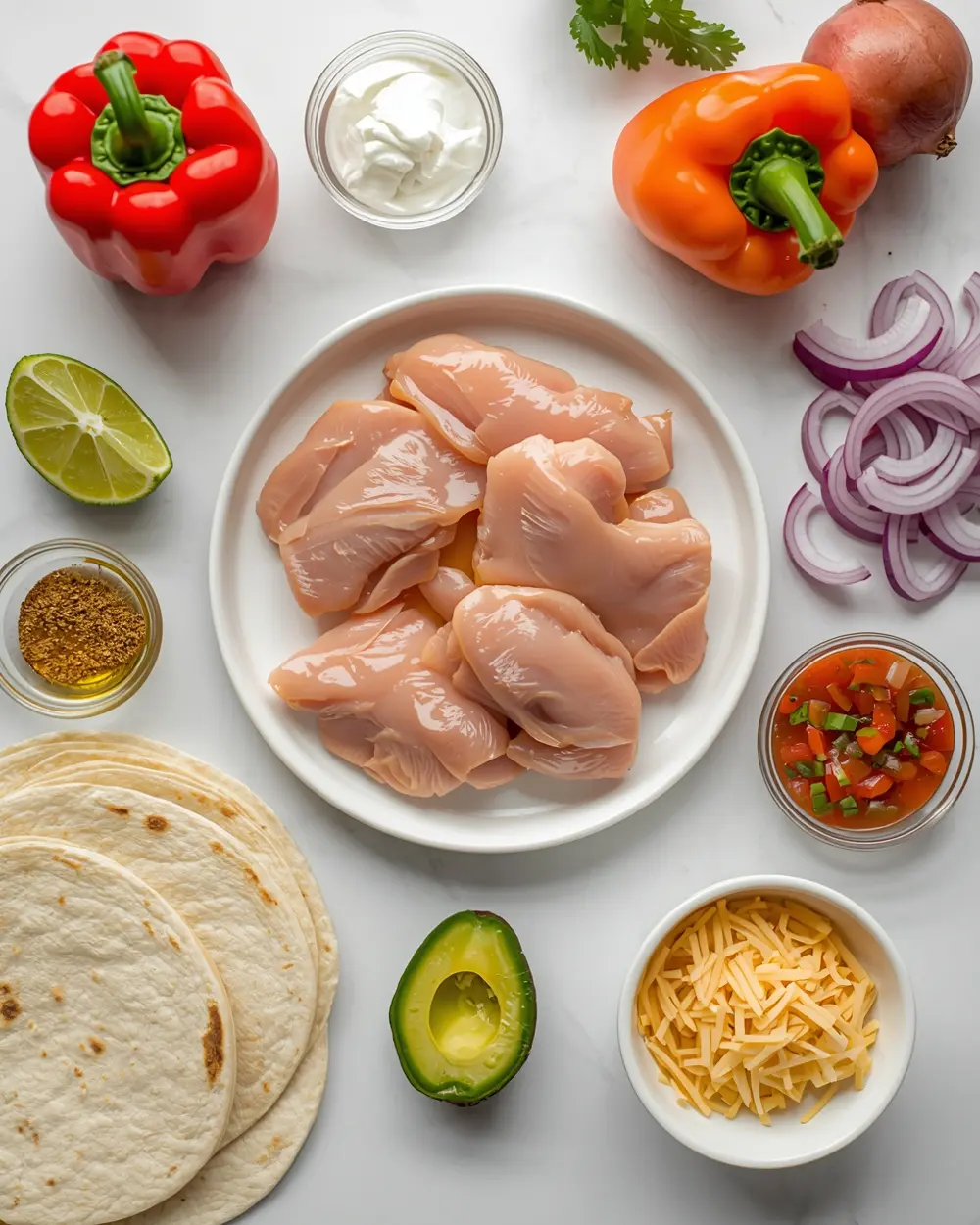Ingredients for grilled chicken fajita bar