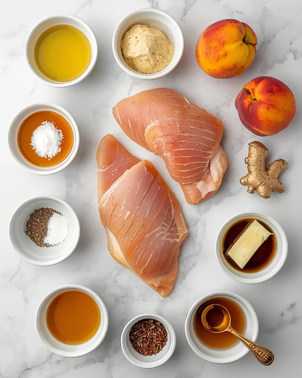 Ingredients for grilled chicken peach glaze summer