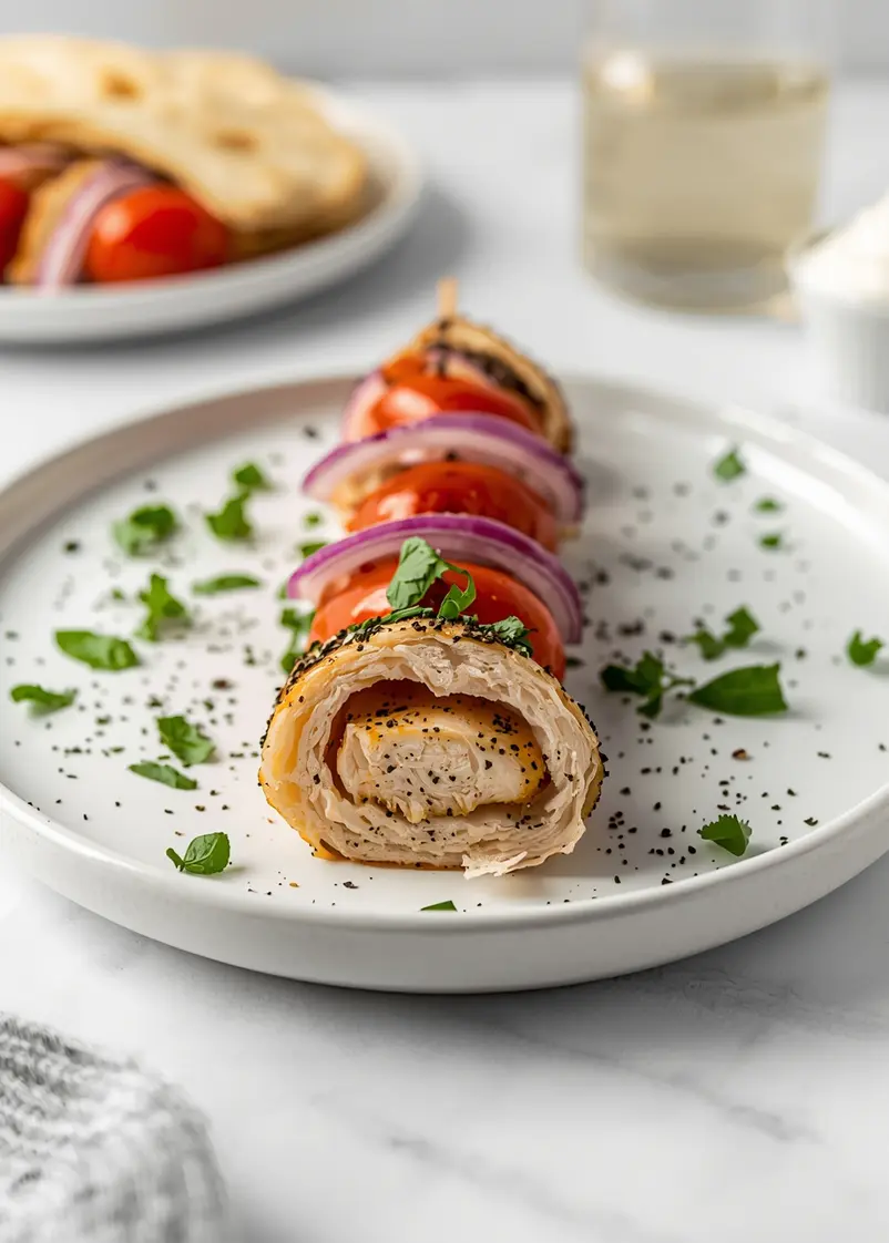 grilled chicken souvlaki Greek crowd ready to serve