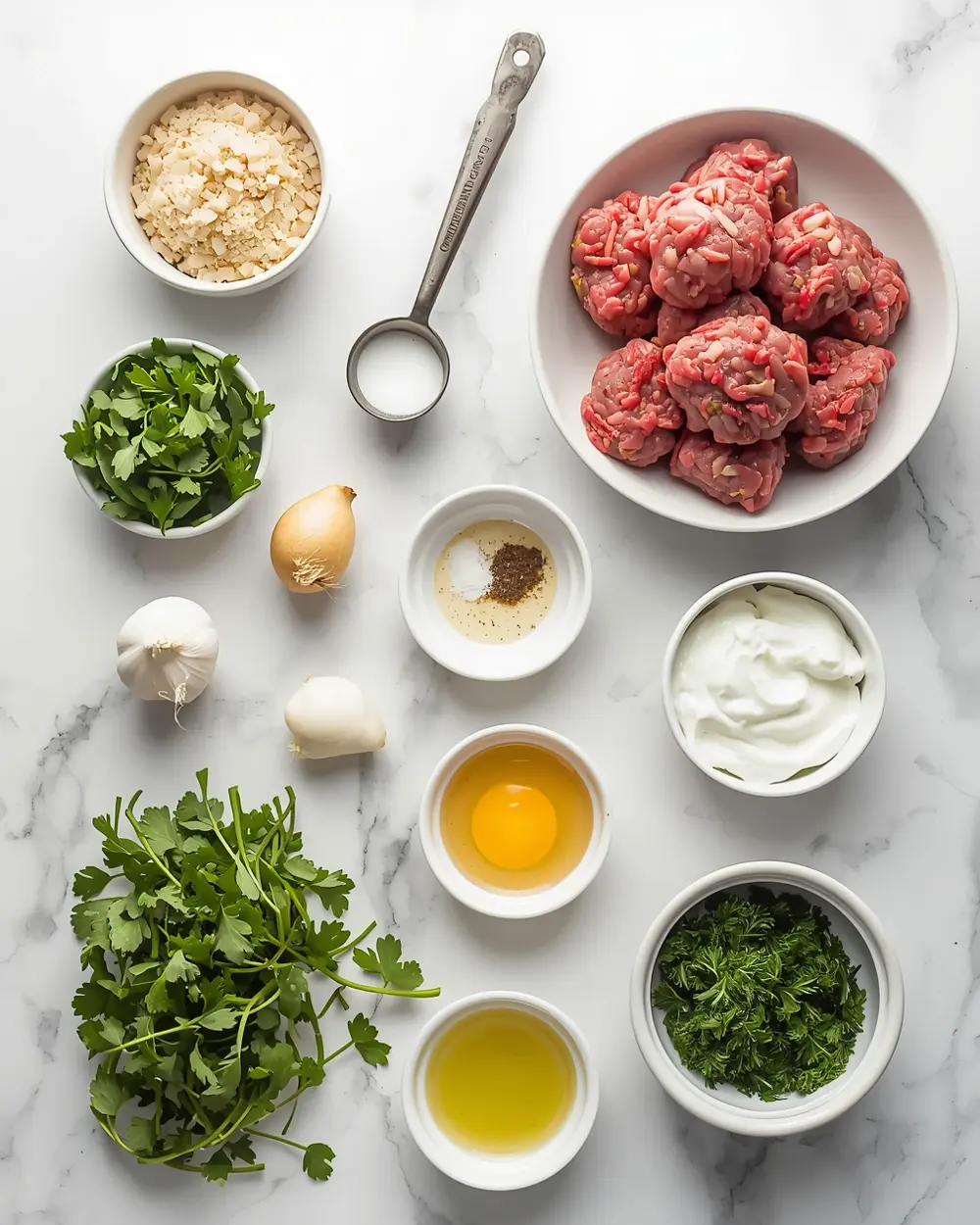 Ingredients for grilled lamb kofta tzatziki crowd
