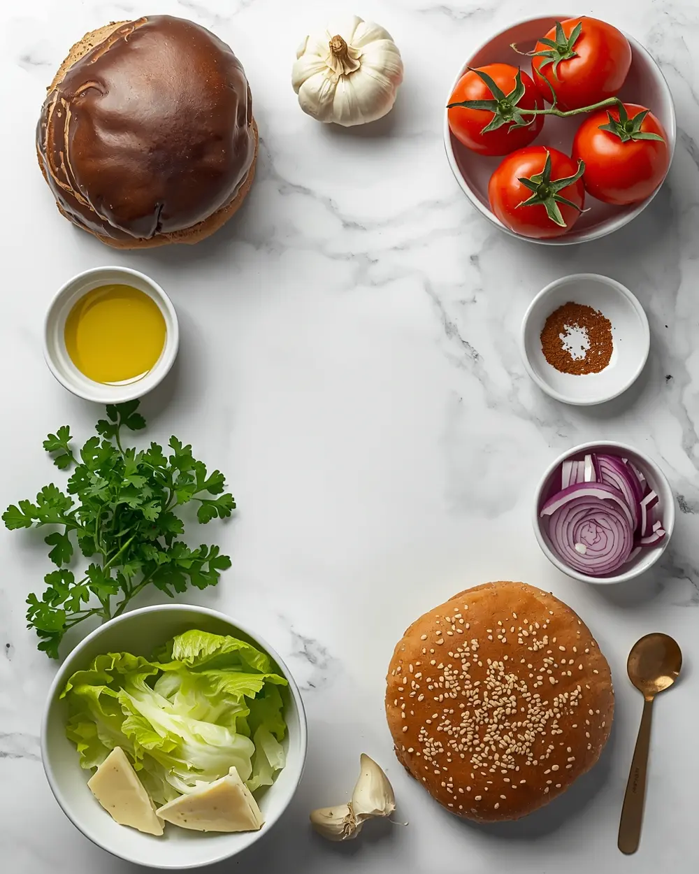 Ingredients for grilled portobello burger crowd