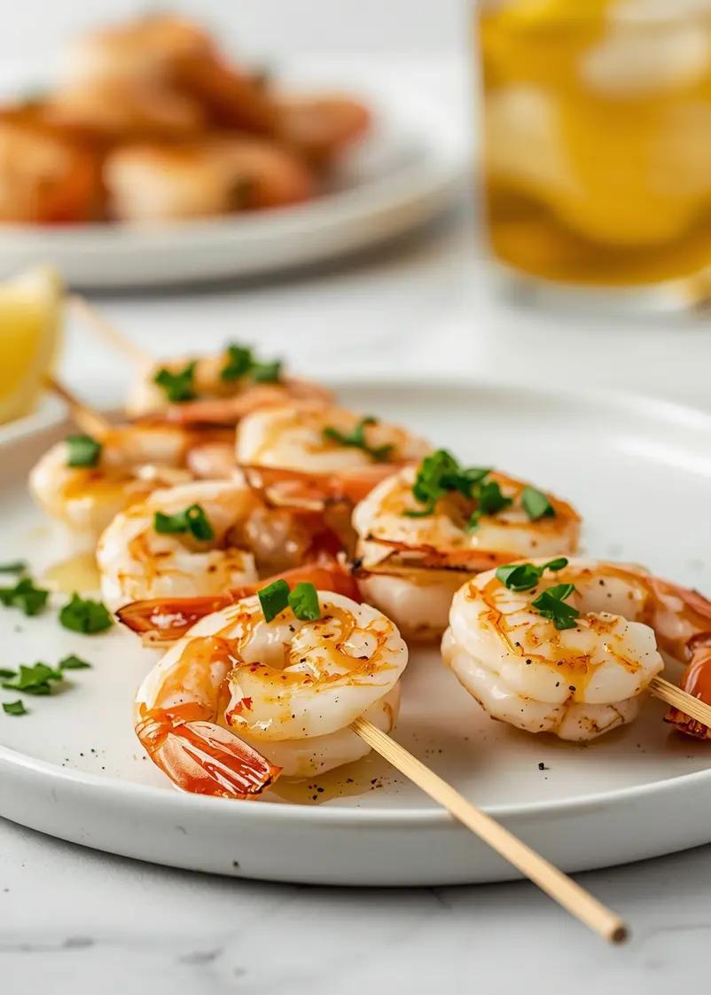 grilled shrimp skewers garlic butter ready to serve