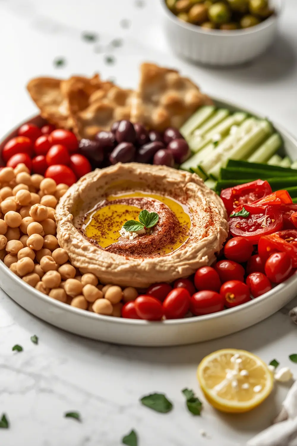 homemade hummus sharing platter