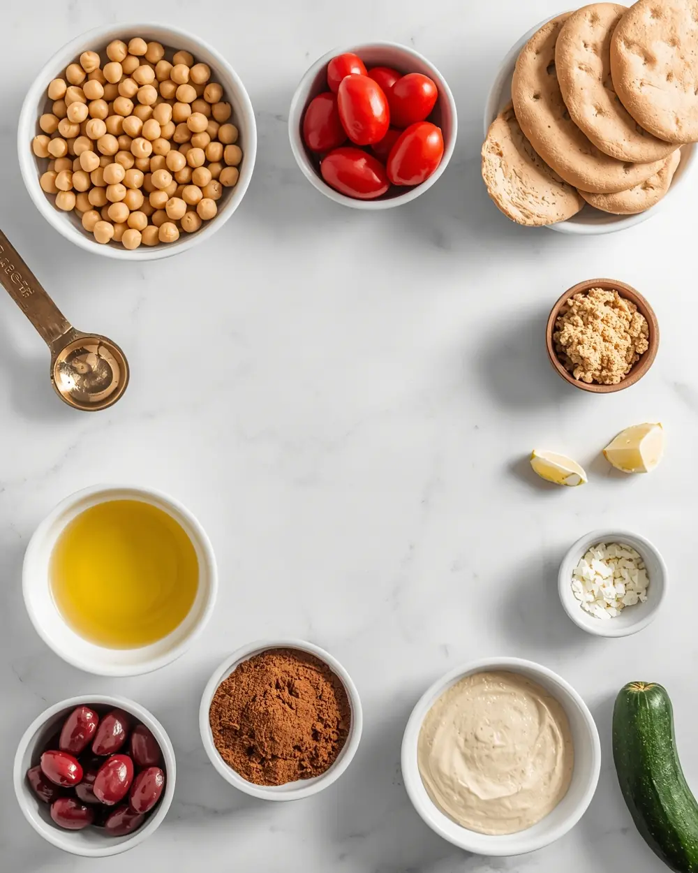 Ingredients for homemade hummus sharing platter