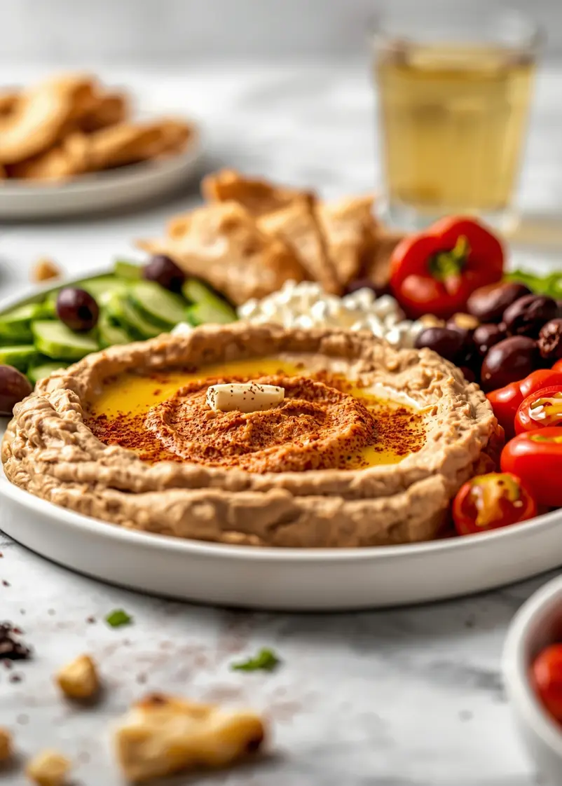 homemade hummus sharing platter ready to serve