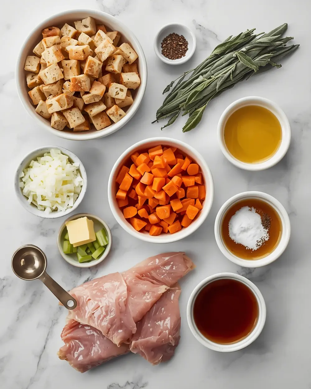 Ingredients for homemade stuffing Thanksgiving crowd