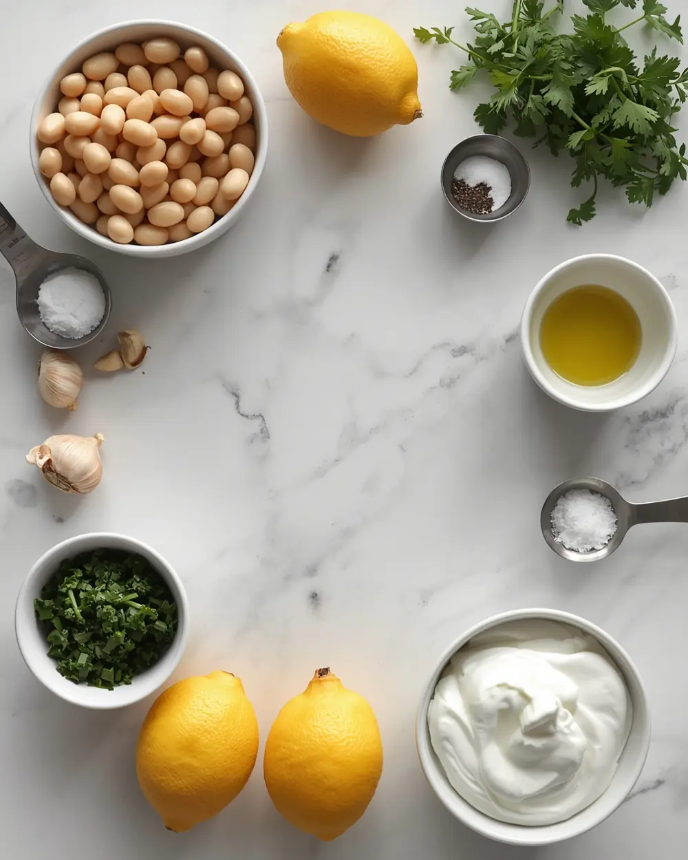 Ingredients for lemon herb white bean dip party