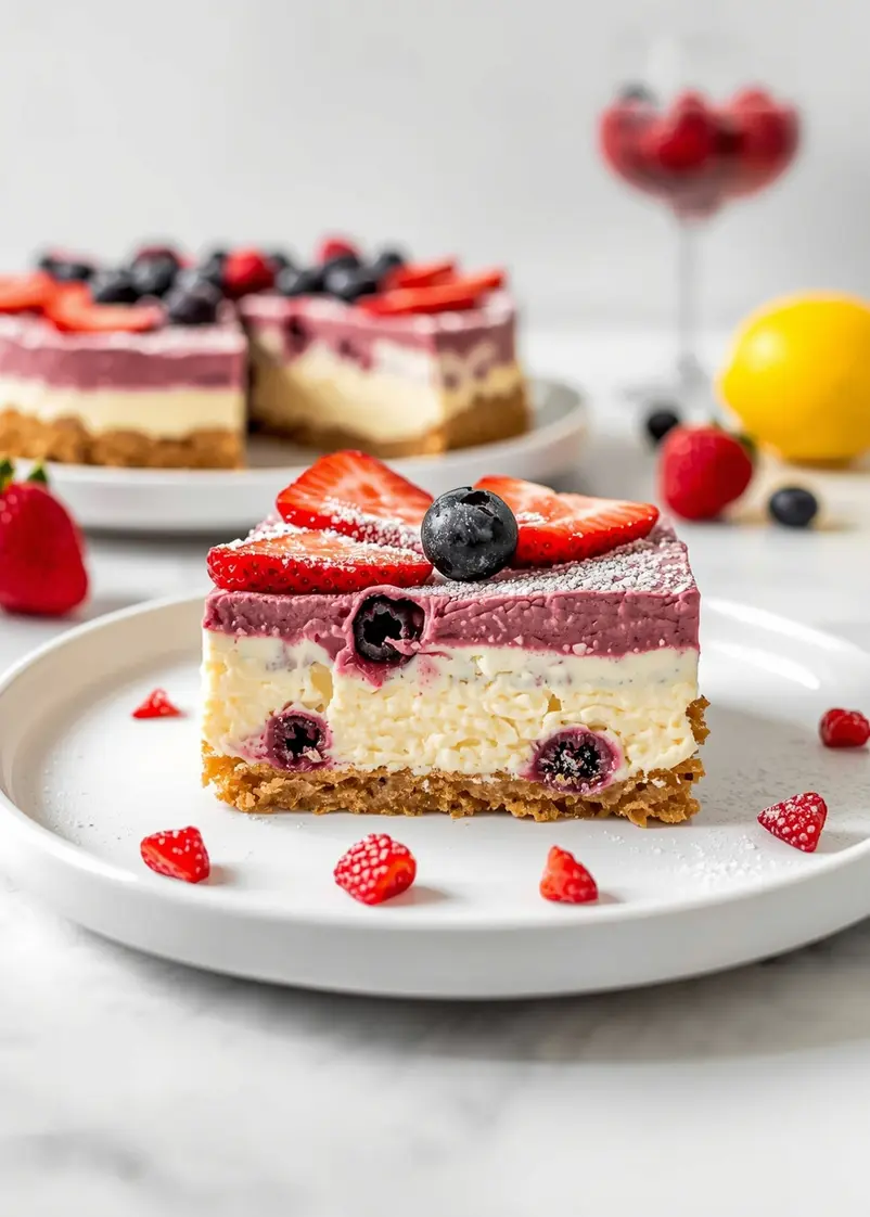 patriotic no bake cheesecake ready to serve