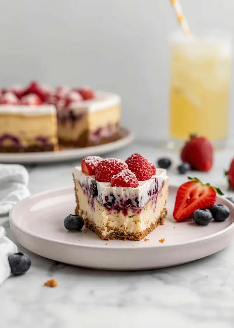 patriotic no bake cheesecake ready to serve