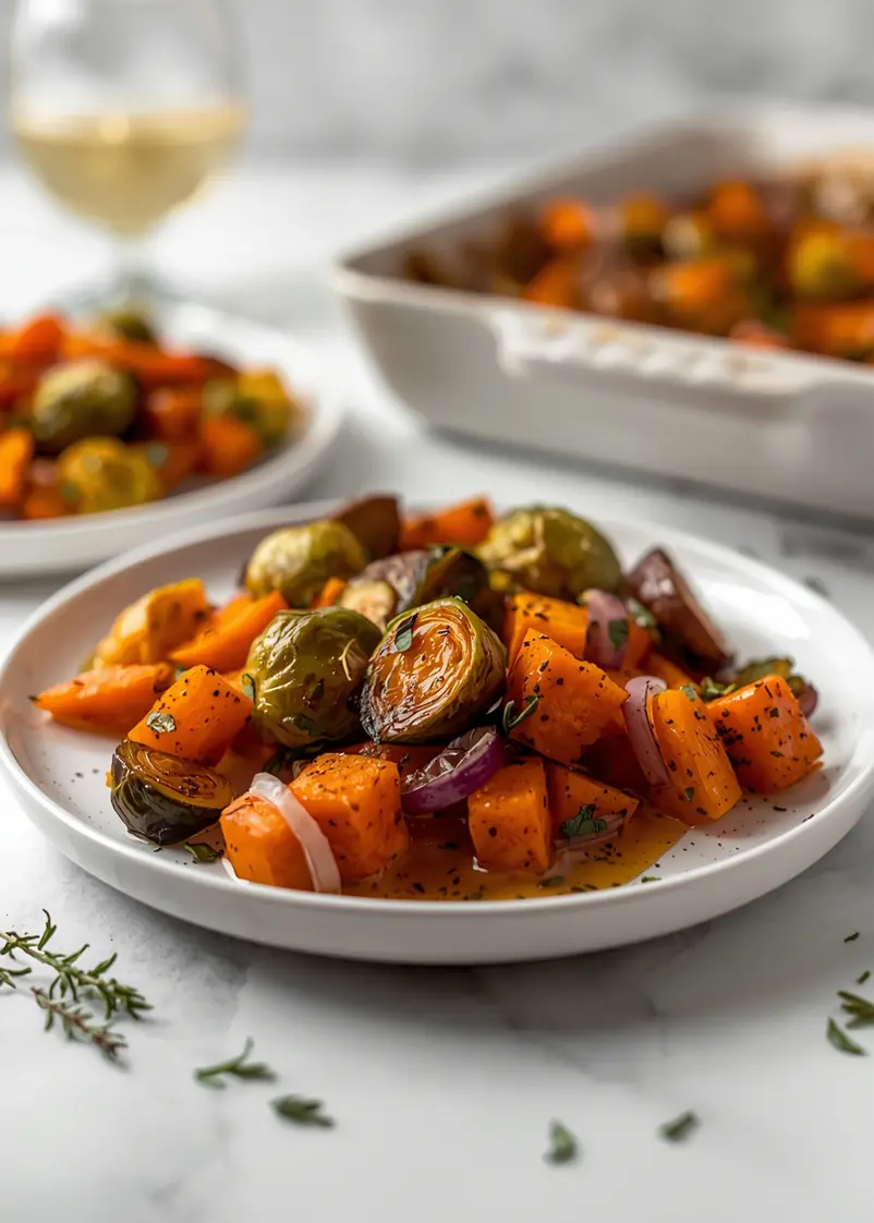 roasted fall vegetables Thanksgiving crowd ready to serve