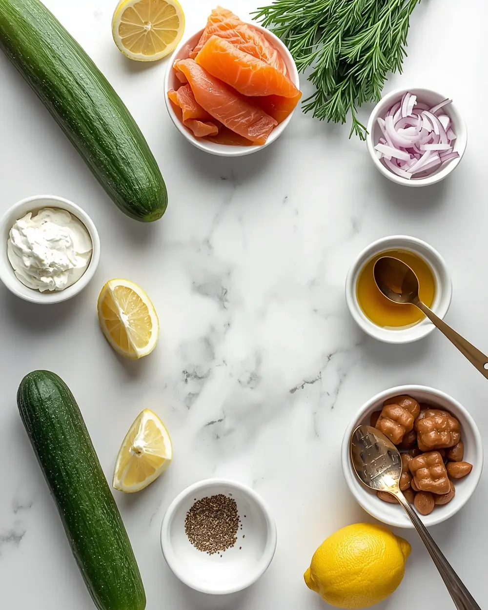 Ingredients for smoked salmon cucumber crowd