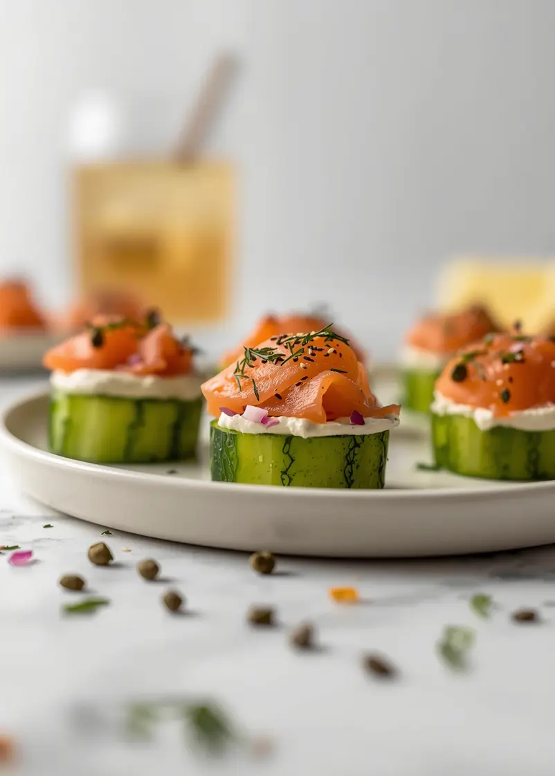 smoked salmon cucumber crowd ready to serve