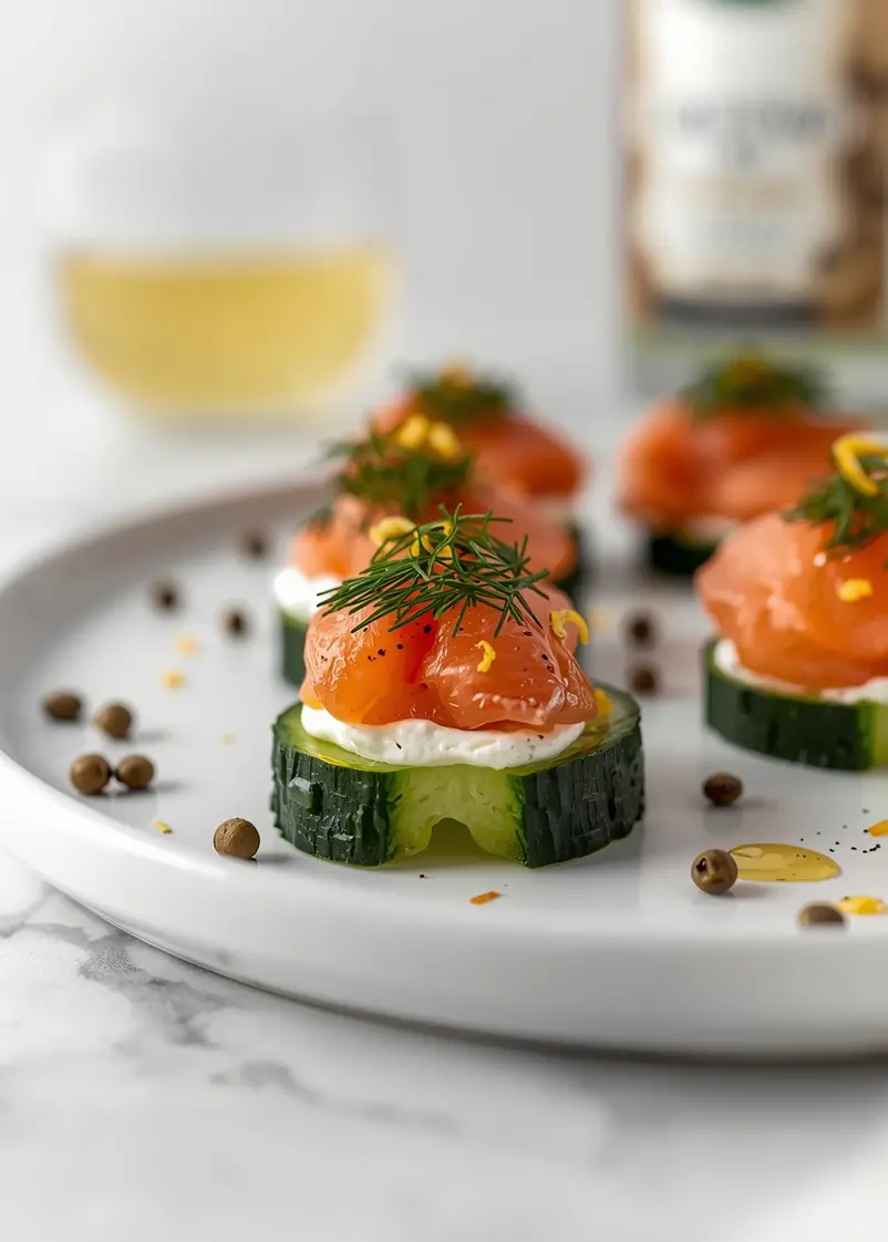 smoked salmon cucumber crowd ready to serve