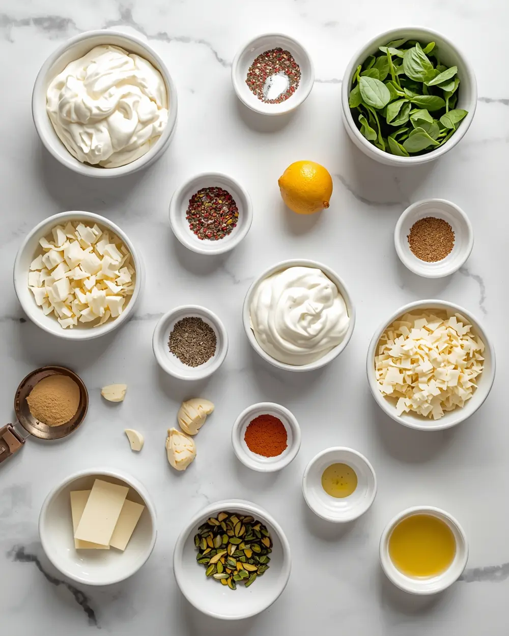 Ingredients for spinach artichoke dip crowd