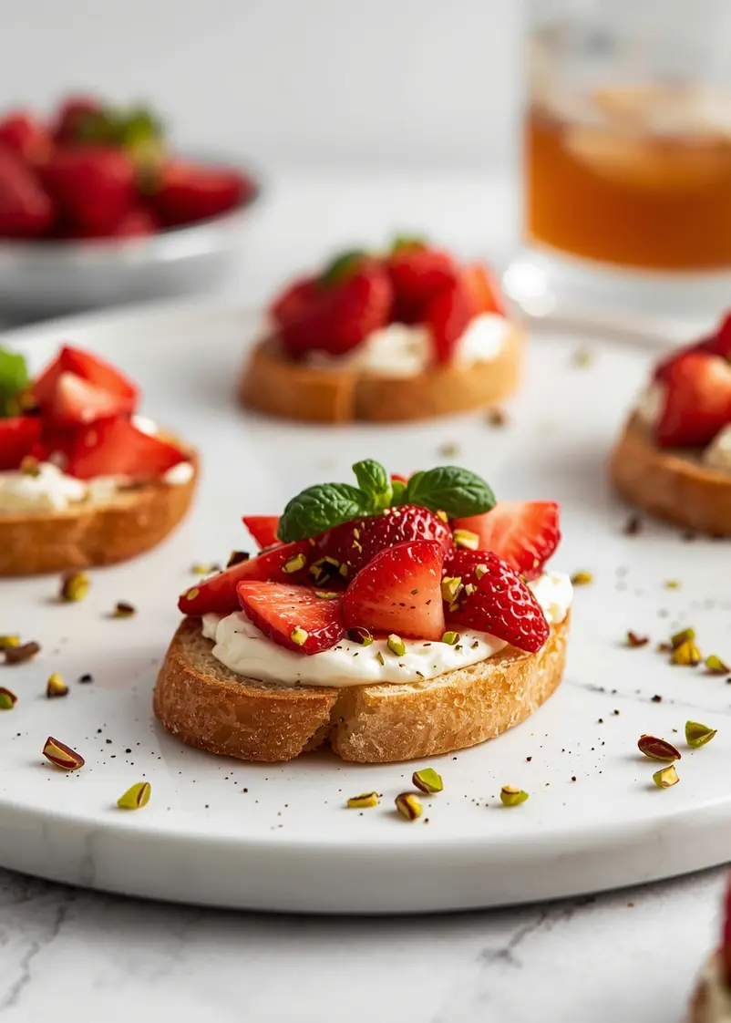 strawberry basil bruschetta party ready to serve