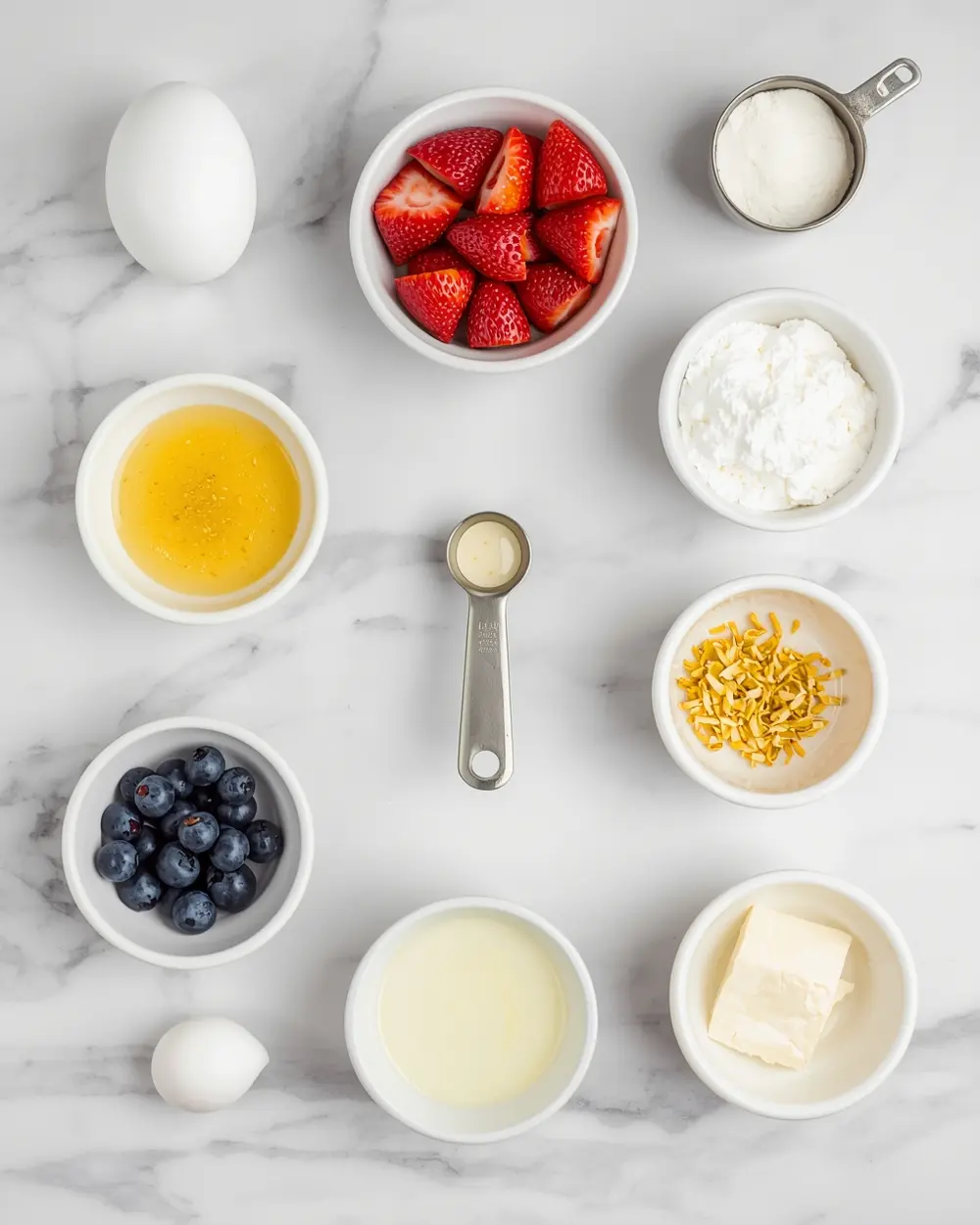 Ingredients for strawberry blueberry pavlova party