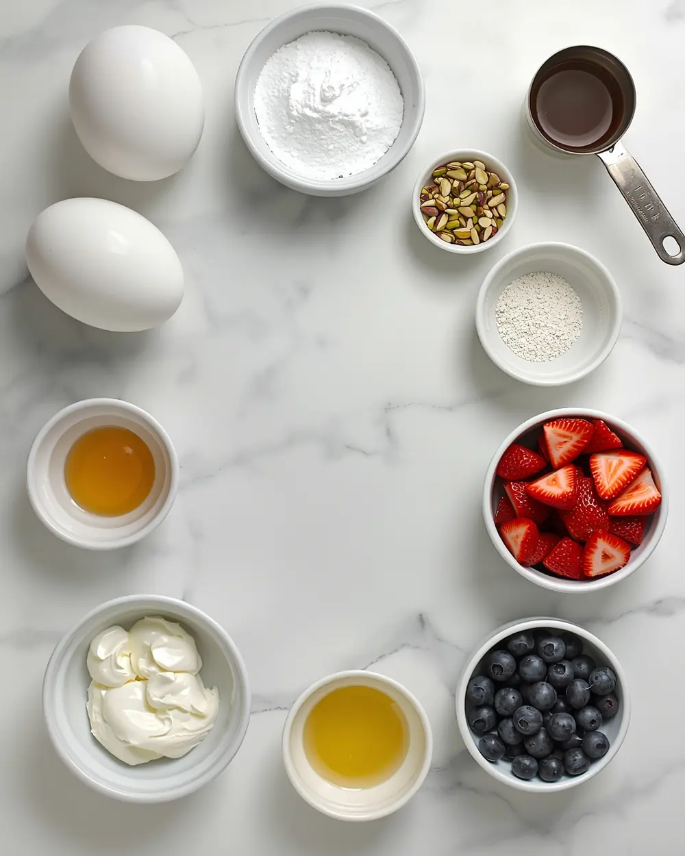 Ingredients for strawberry blueberry pavlova party