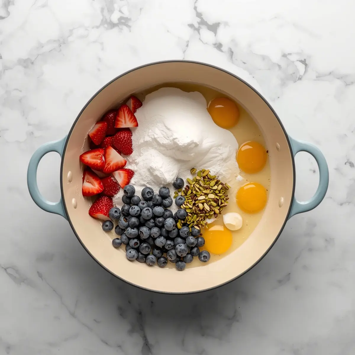 Cooking instructions for strawberry blueberry pavlova party