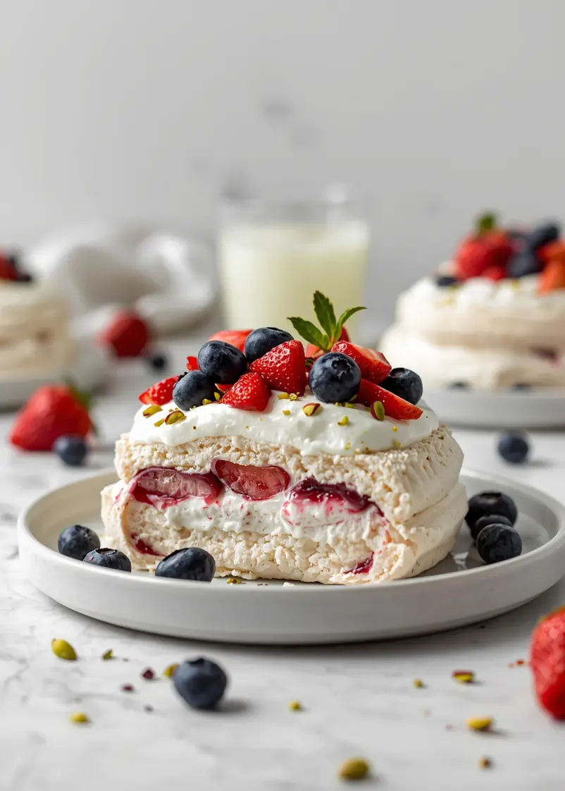 strawberry blueberry pavlova party ready to serve