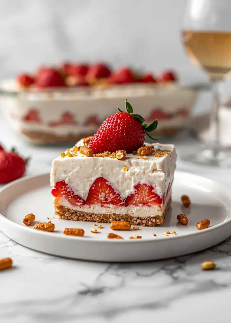 strawberry pretzel salad crowd ready to serve