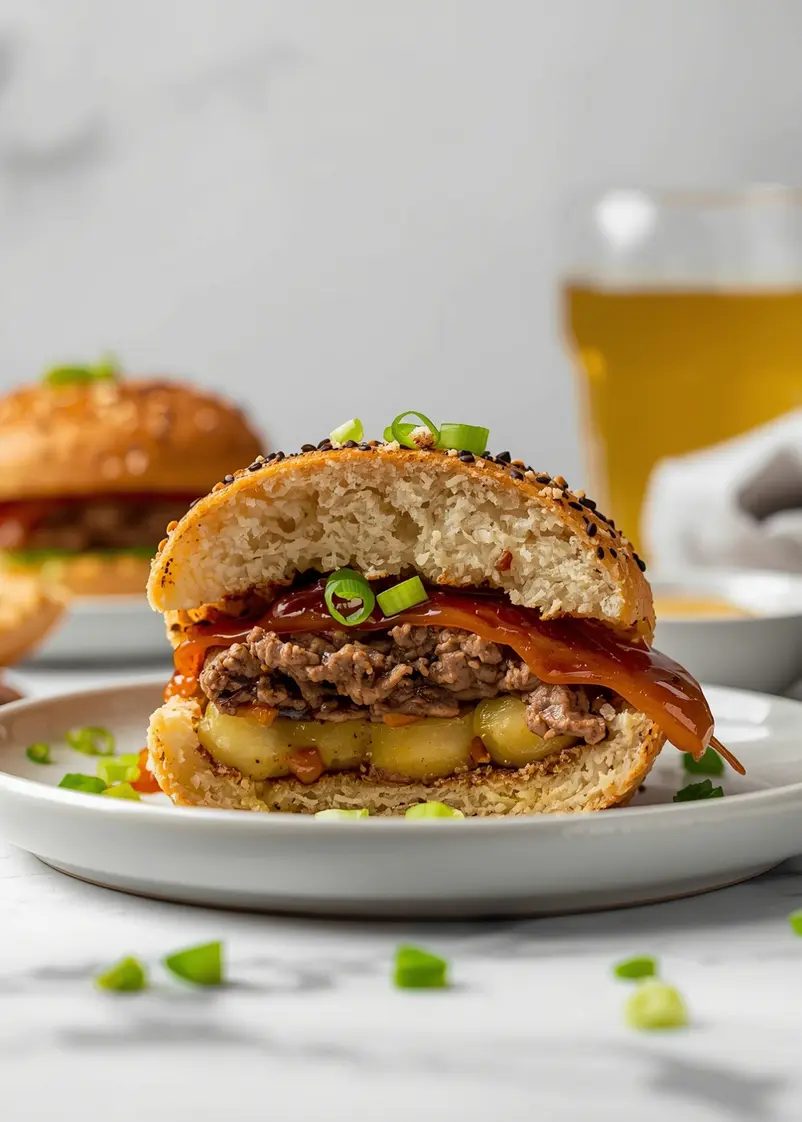 teriyaki beef burger pineapple ready to serve