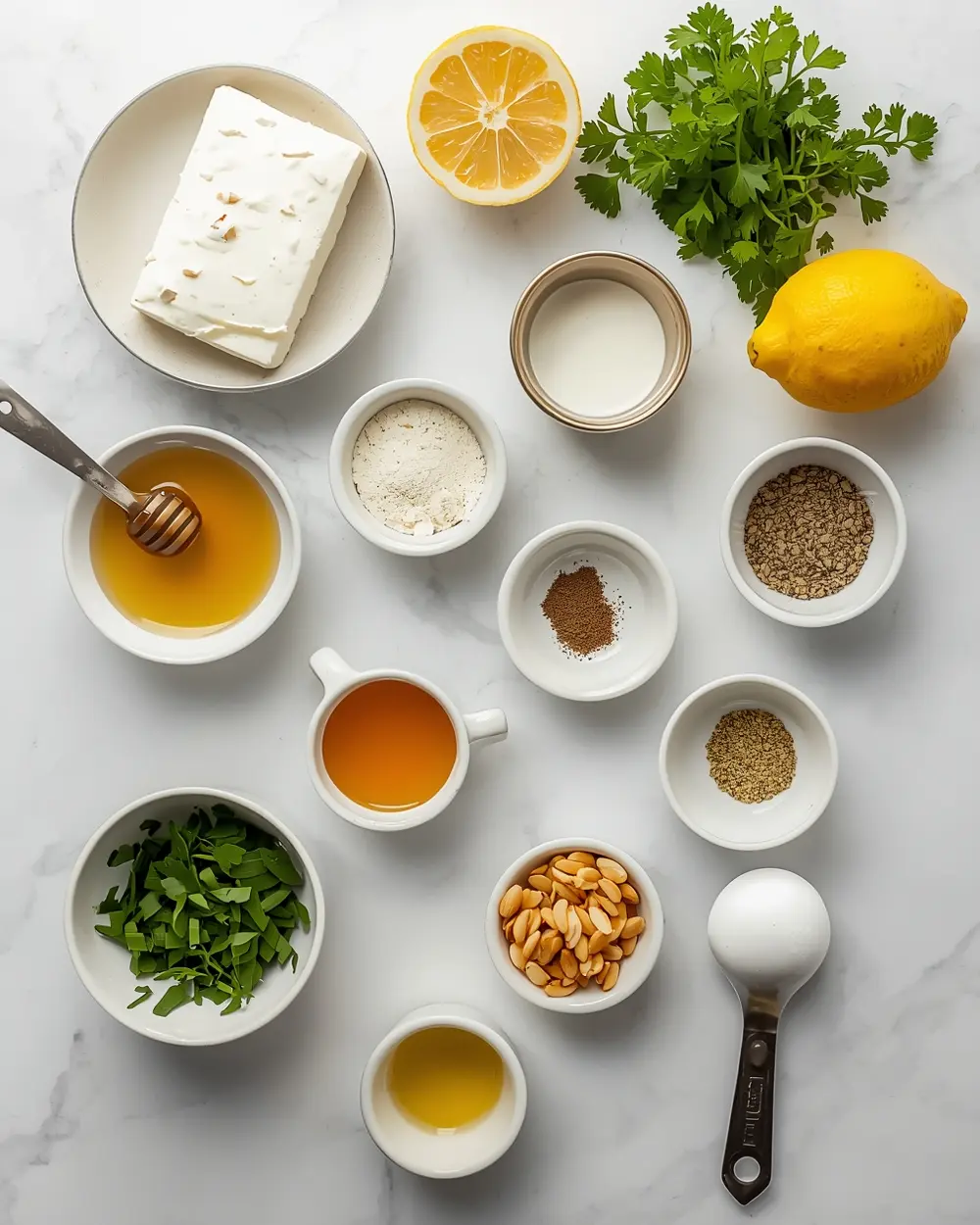 Ingredients for whipped feta dip crowd